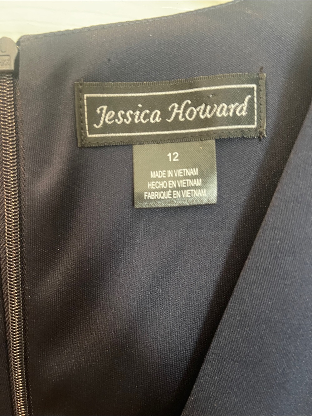 Jessica Howard Navy Sleeveless Midi Dress with Ruffle and Brooch - Picture 2 of 8
